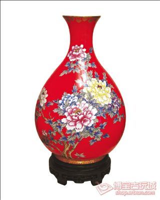 醴陵瓷器 陶瓷器 中国红瓷器 陶瓷工艺礼品摆件花瓶 花开富贵-博宝客-艺术品销售专区